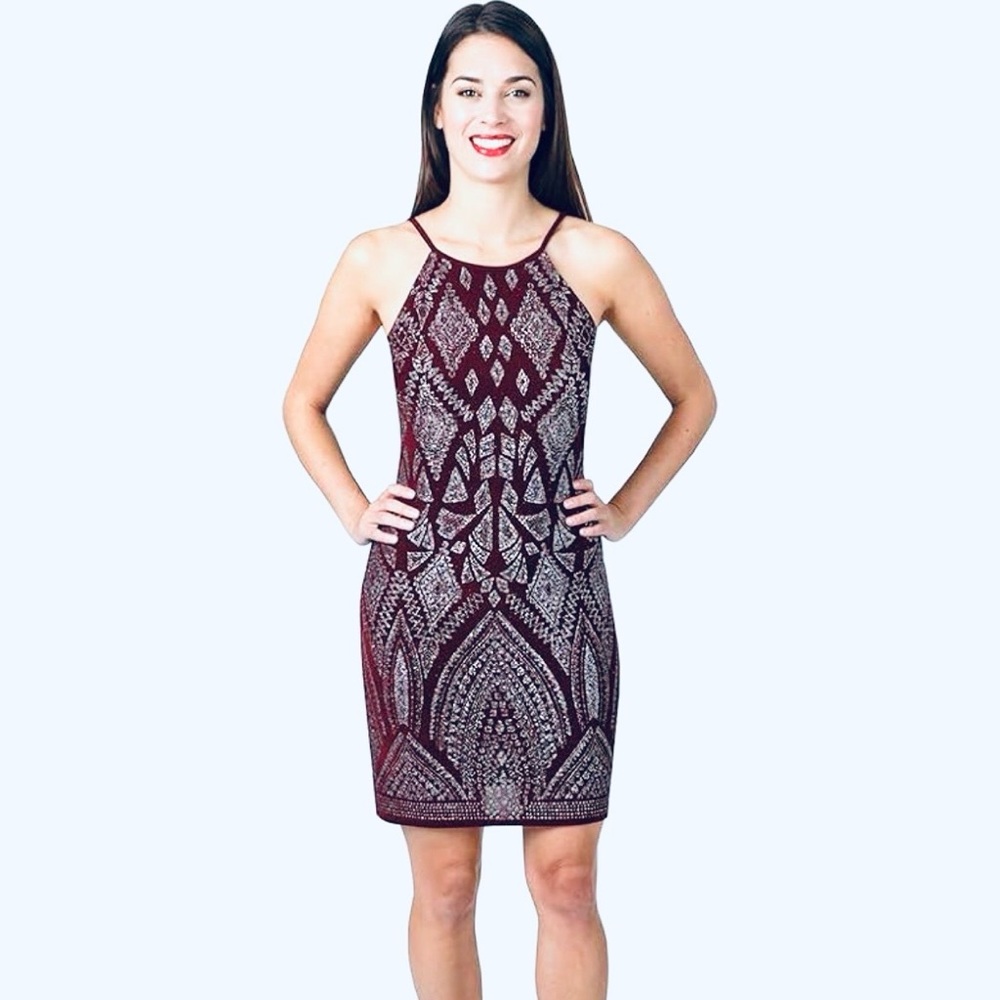 HOST PICK - Classy Halter-neck Dress in Plum and Silver Sparkling Pattern - Picture 6 of 6